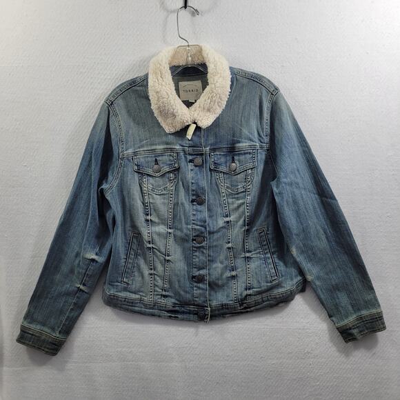 torrid Jackets & Blazers - Torrid Jean Trucker Crop Jacket With Sherpa Collar Size 1(1X) NWT 52024-0794